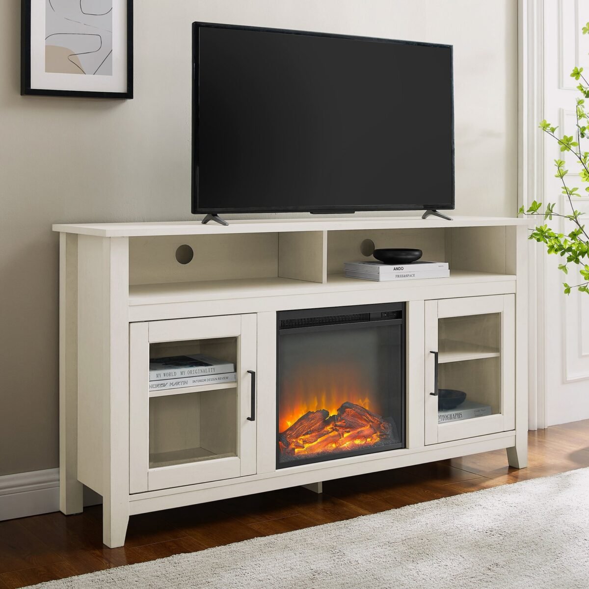 Wasatch 58" Transitional Fireplace Glass Wood TV Stand - Image 29