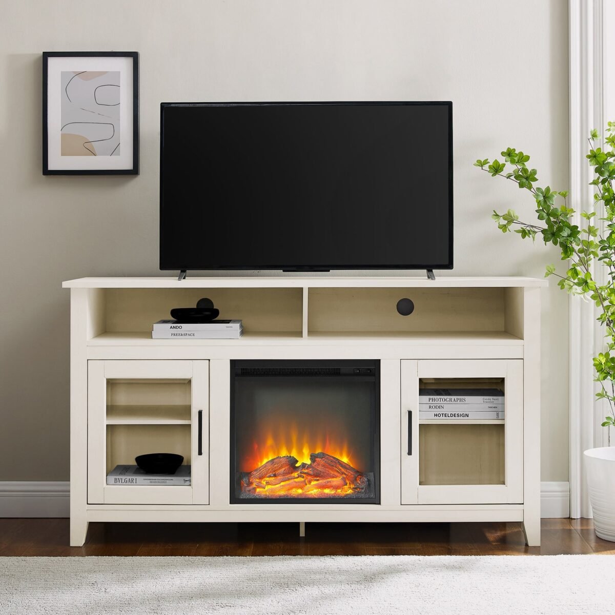 Wasatch 58" Transitional Fireplace Glass Wood TV Stand - Image 27