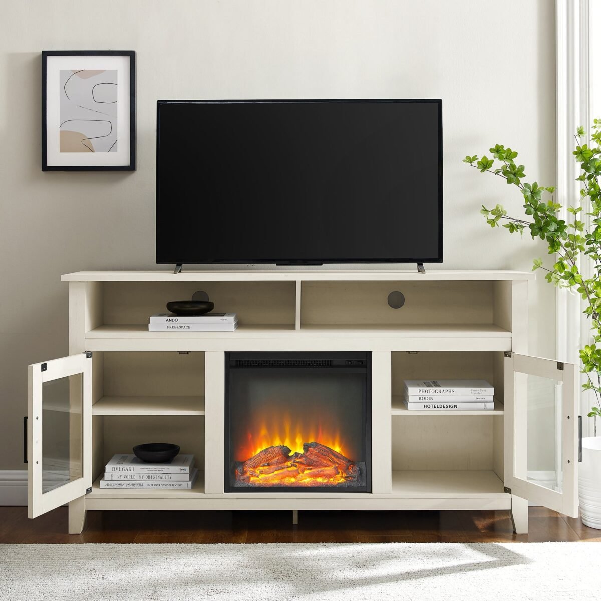 Wasatch 58" Transitional Fireplace Glass Wood TV Stand - Image 28