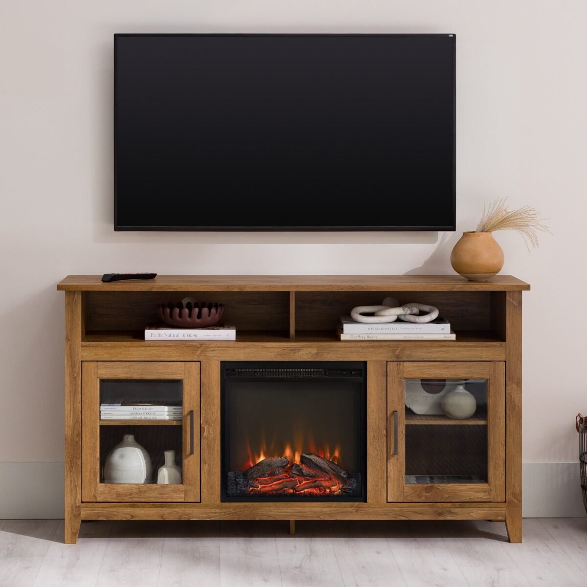 Wasatch 58" Transitional Fireplace Glass Wood TV Stand - Image 12
