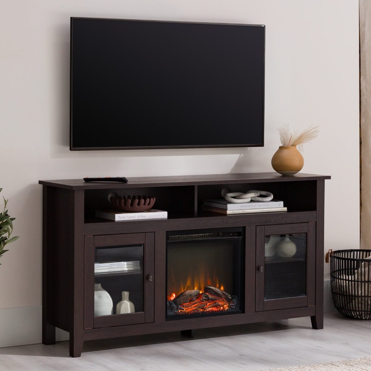 Wasatch 58" Transitional Fireplace Glass Wood TV Stand - Image 19