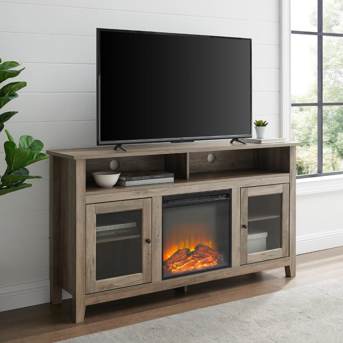 Wasatch 58" Transitional Fireplace Glass Wood TV Stand - Image 16