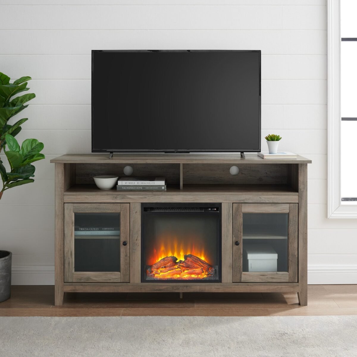 Wasatch 58" Transitional Fireplace Glass Wood TV Stand - Image 15