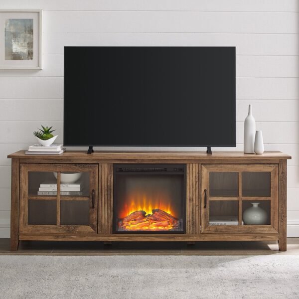 Simple Fireplace Console with Glass Doors