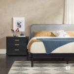 Annette Contemporary Upholstered Headboard Curved Wood Bed Frame - Image 6