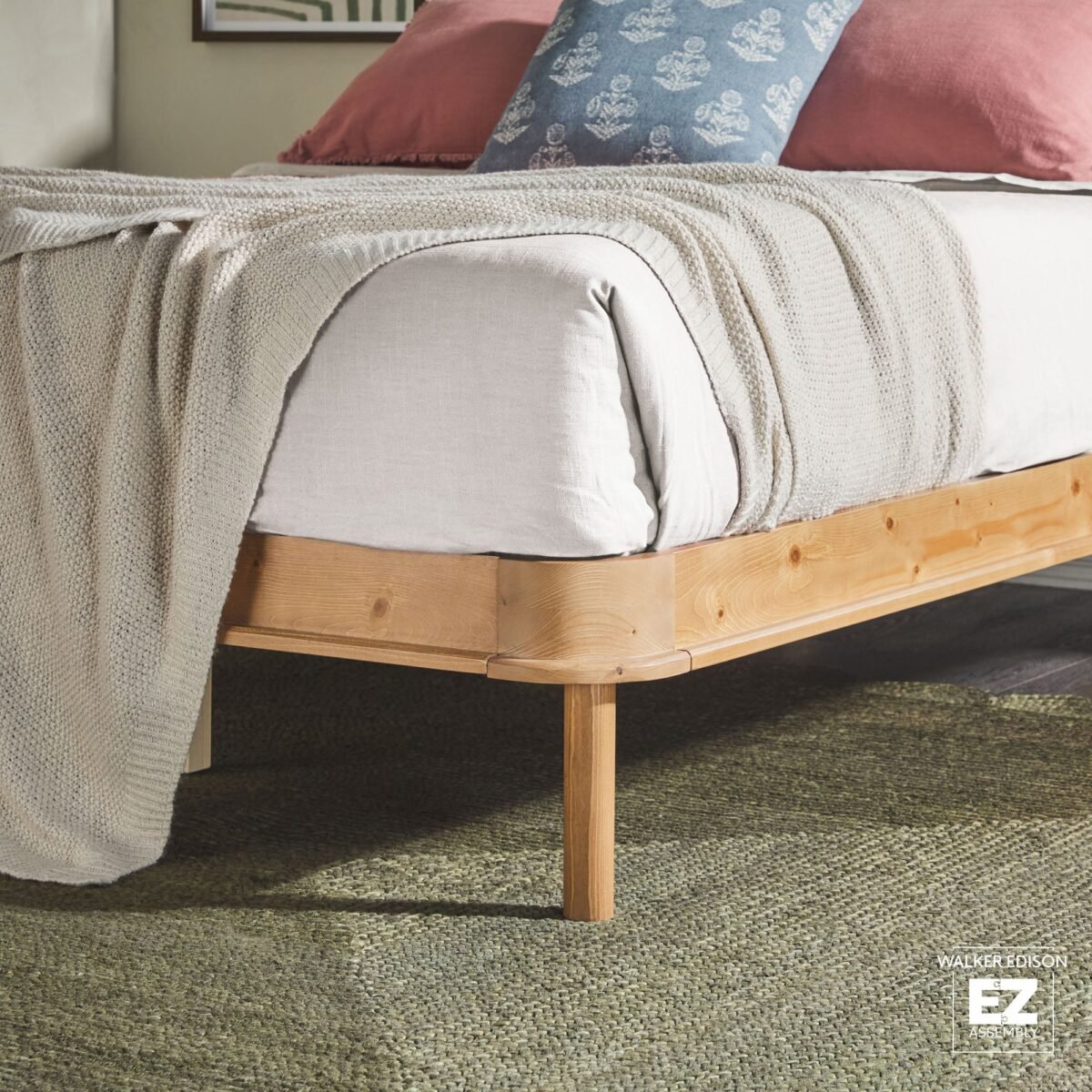 Annette Contemporary Upholstered Headboard Curved Wood Bed Frame - Image 12