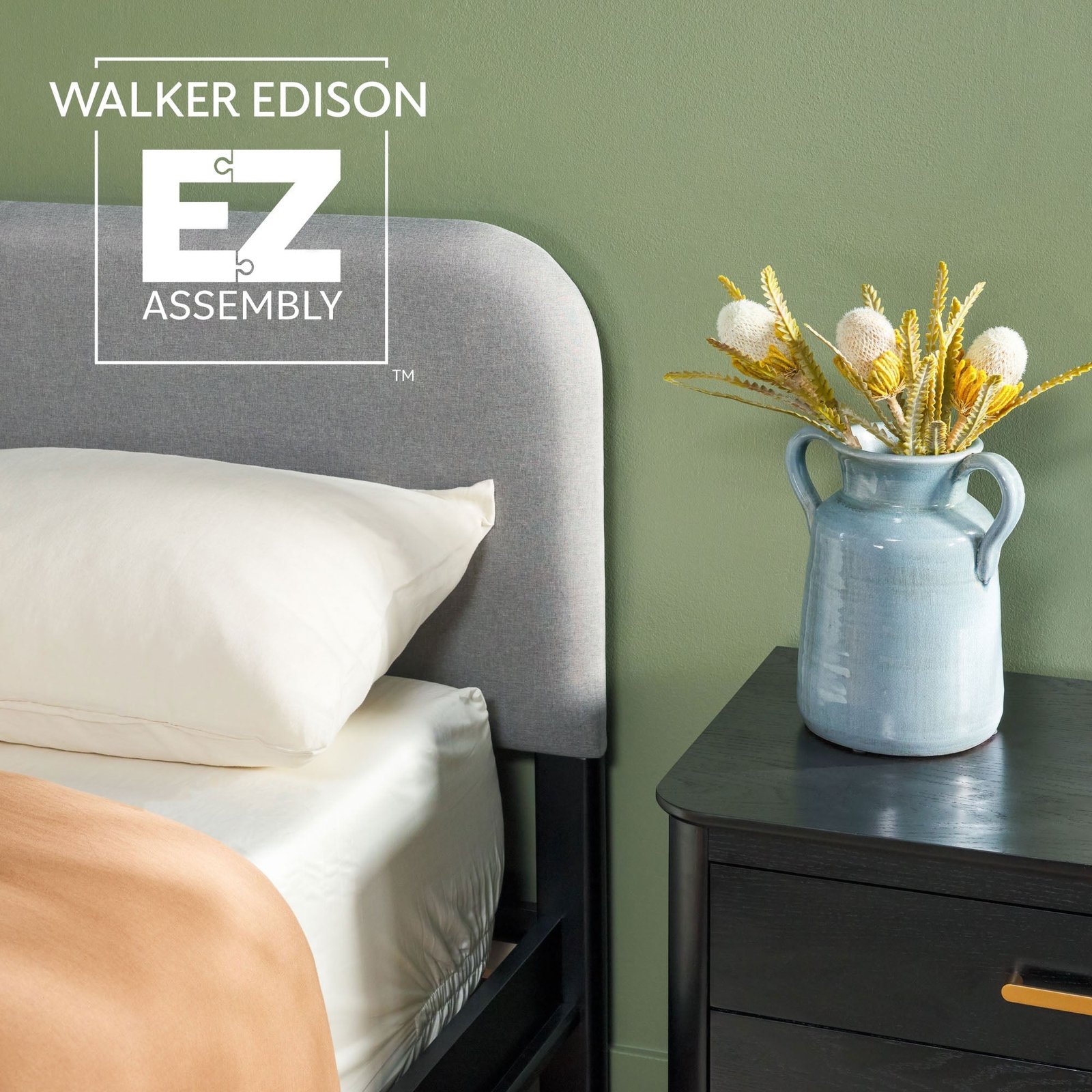 Annette Contemporary Upholstered Headboard Curved Wood Bed Frame - Image 21