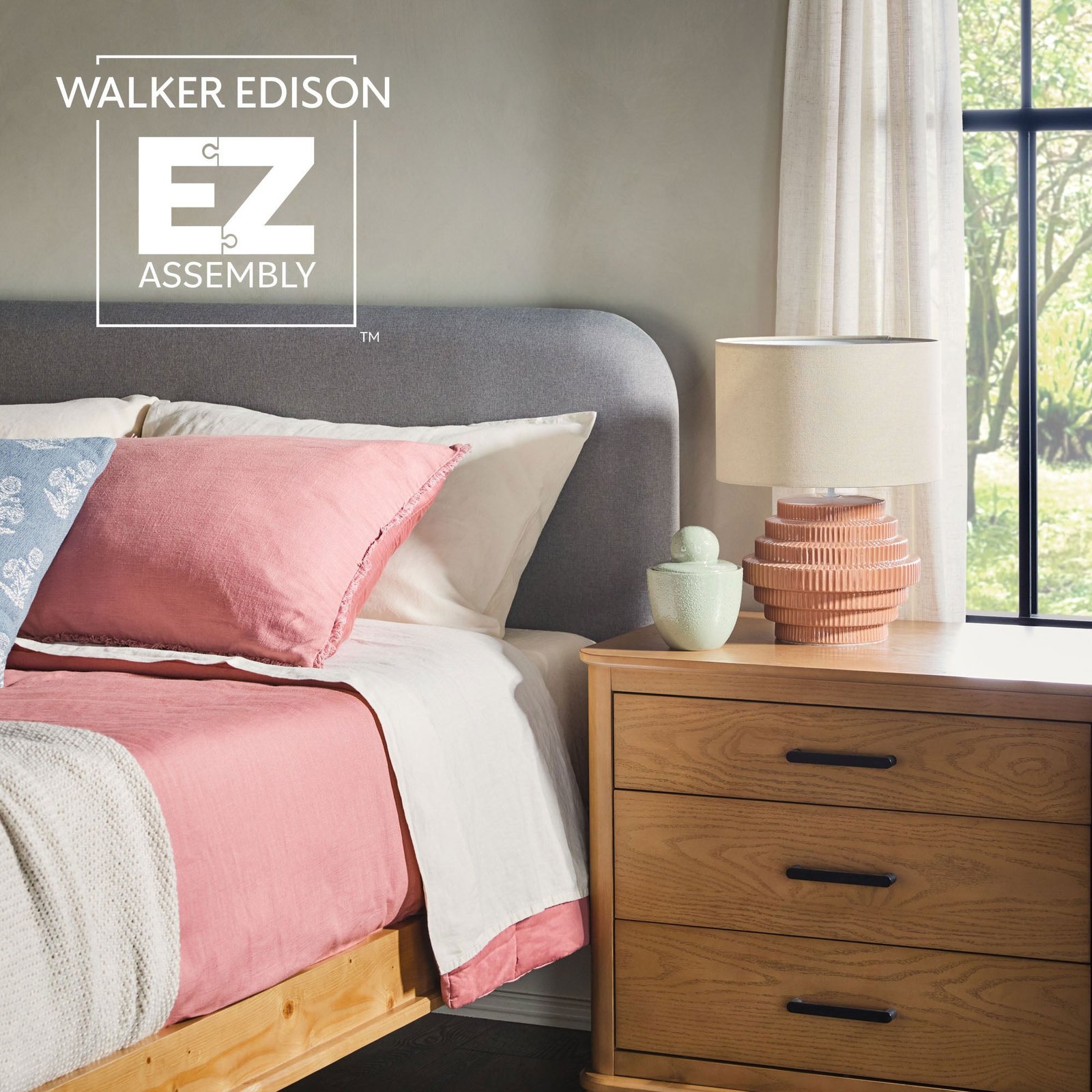 Annette Contemporary Upholstered Headboard Curved Wood Bed Frame - Image 26