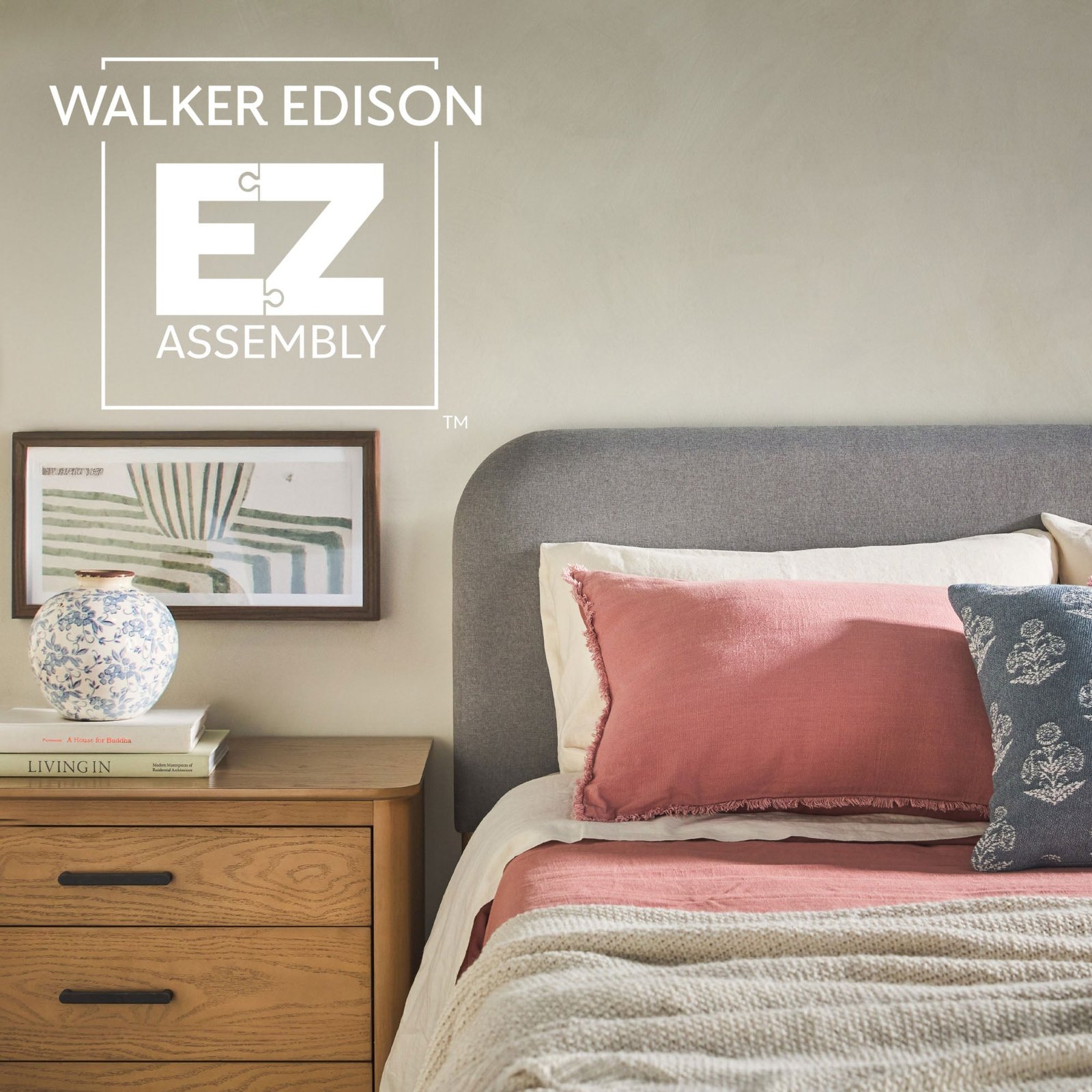 Annette Contemporary Upholstered Headboard Curved Wood Bed Frame - Image 28