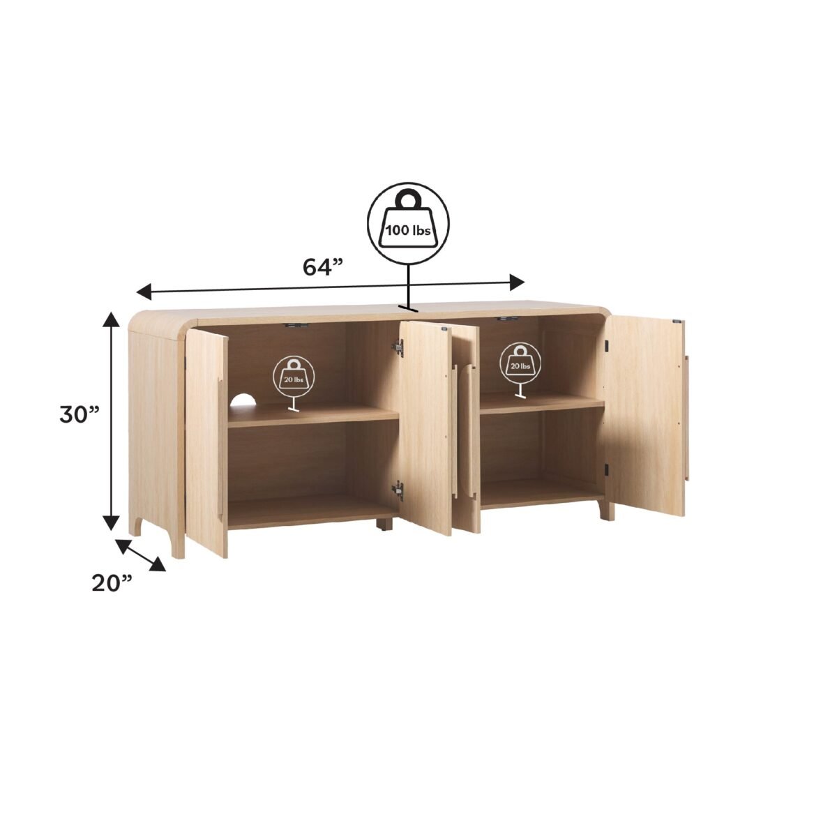 Chantelle Modern Curved Buffet Sideboard and TV Stand - Image 9