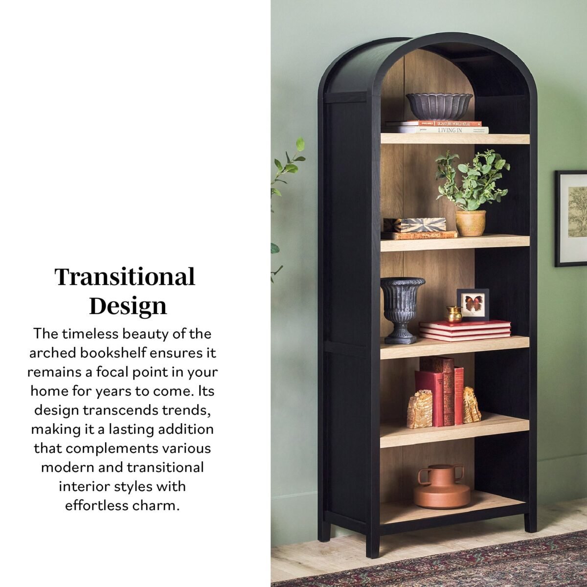 Chantelle Modern Arched Bookshelf with Open Shelves - Image 14