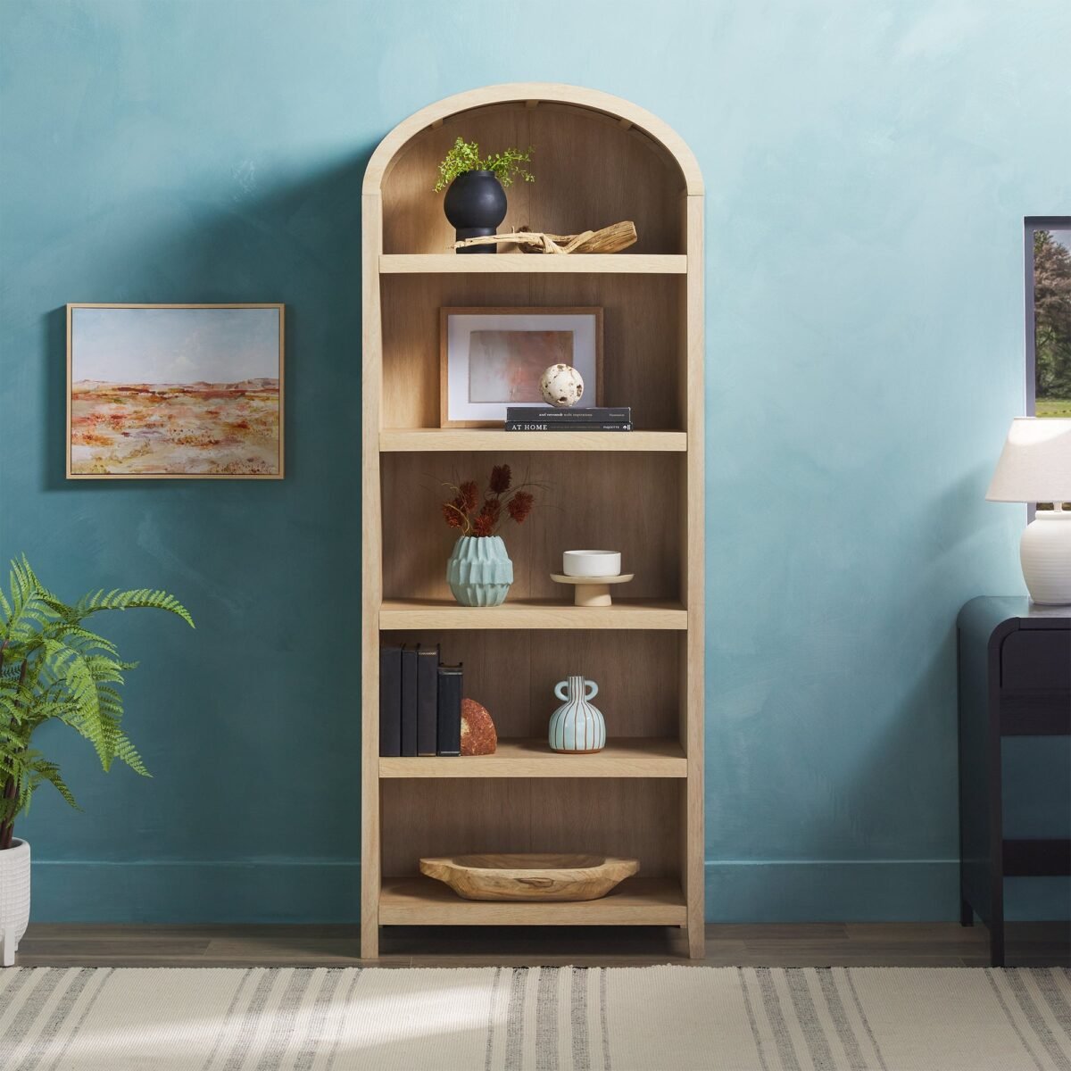 Chantelle Modern Arched Bookshelf with Open Shelves - Image 1
