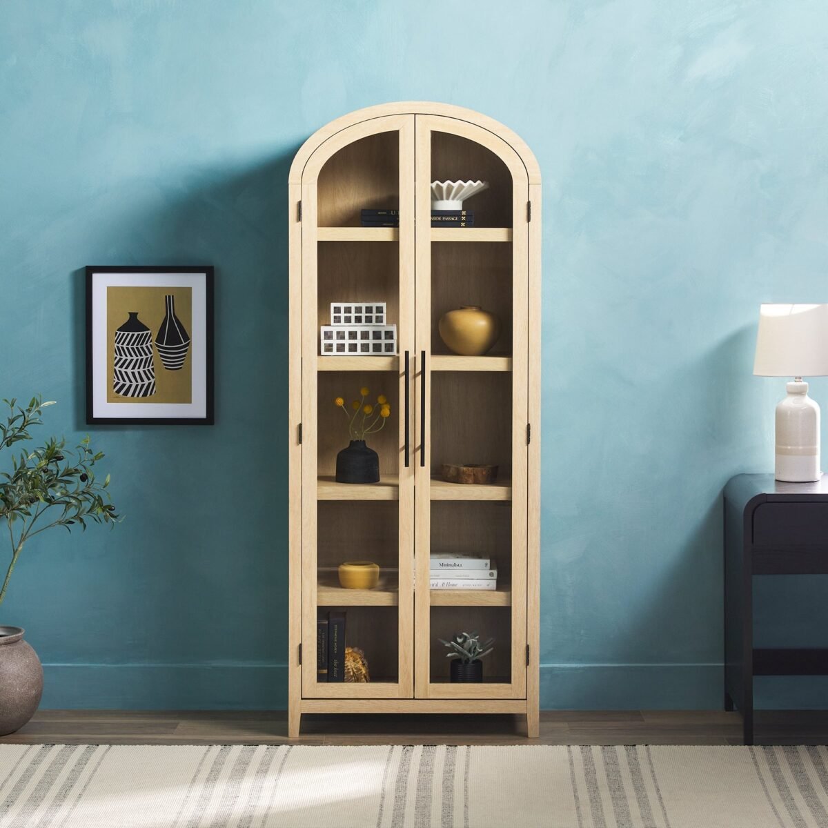 Chantelle Modern Arched Bookshelf with Glass Doors - Image 2