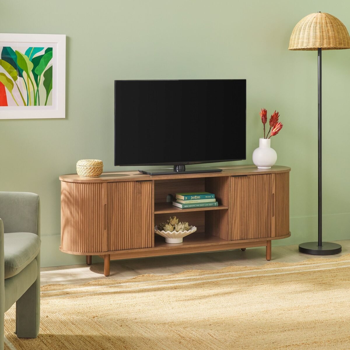 Chloe Modern Reeded TV Stand - Image 1