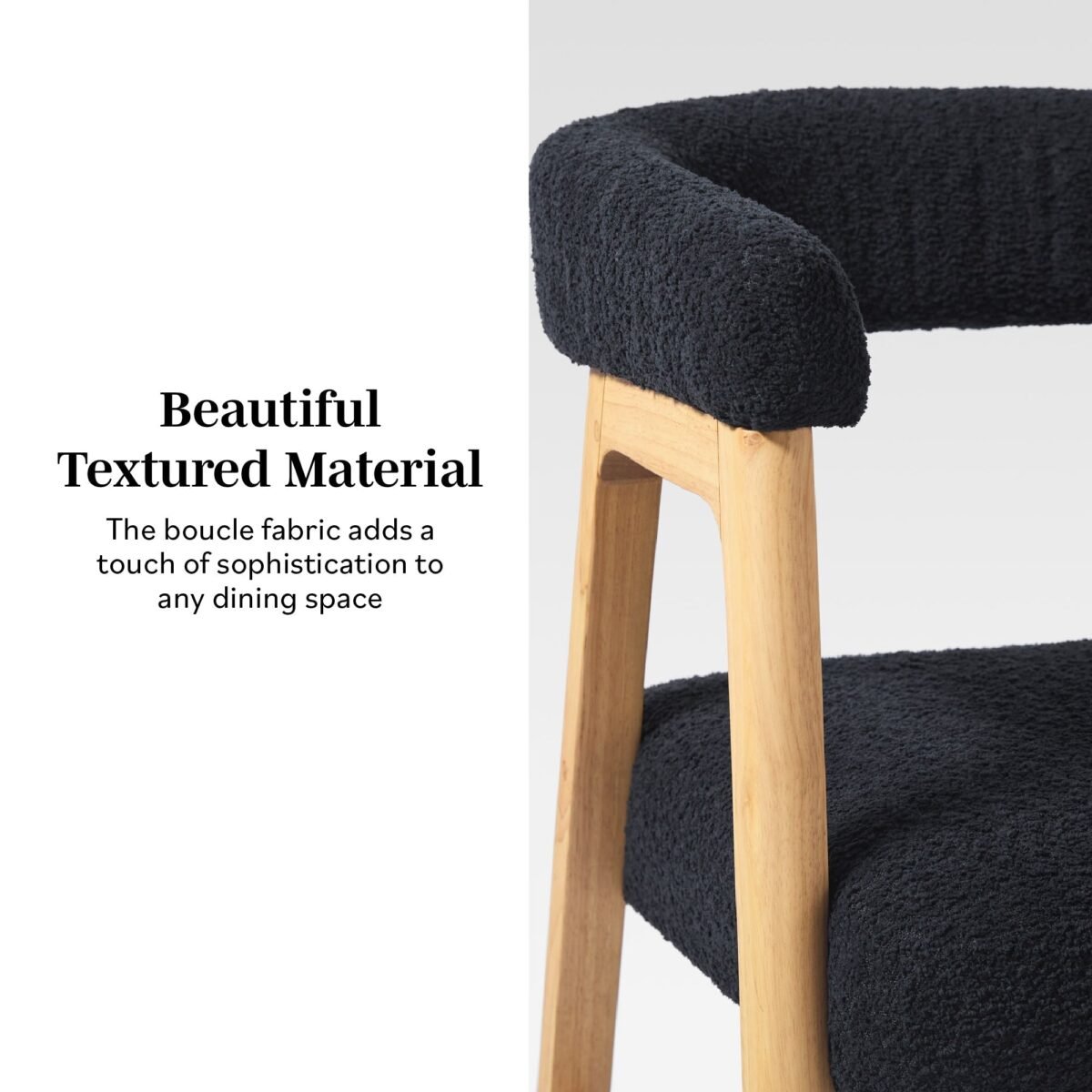 Ezra Modern Solid Wood Dining Chair with Boucle Upholstery (Set of 2) - Image 6