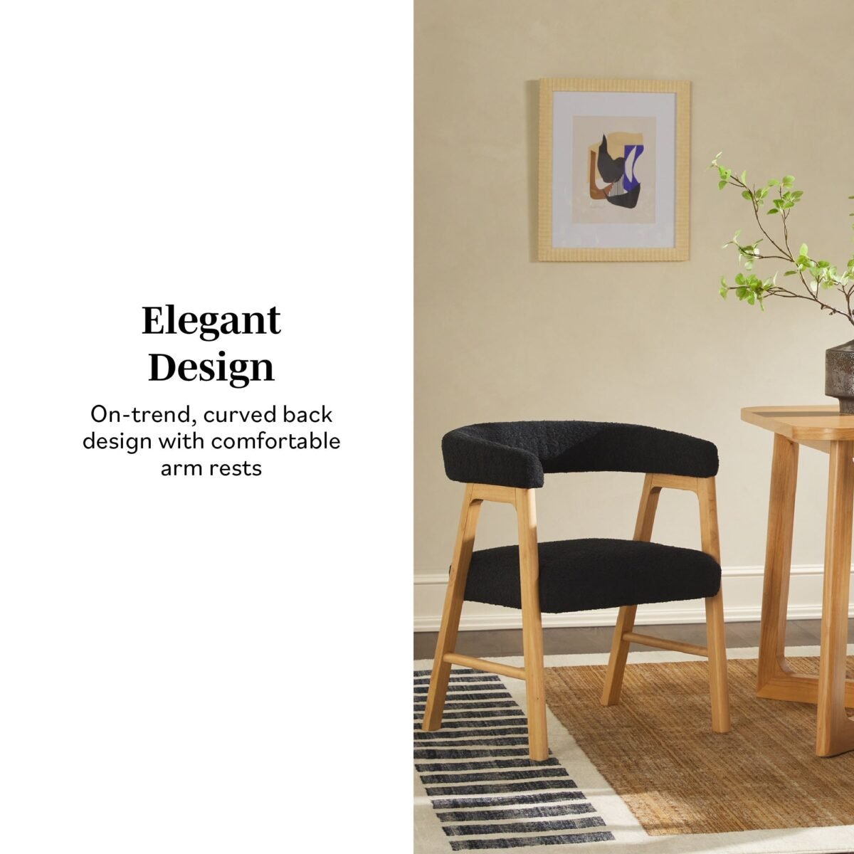 Ezra Modern Solid Wood Dining Chair with Boucle Upholstery (Set of 2) - Image 3