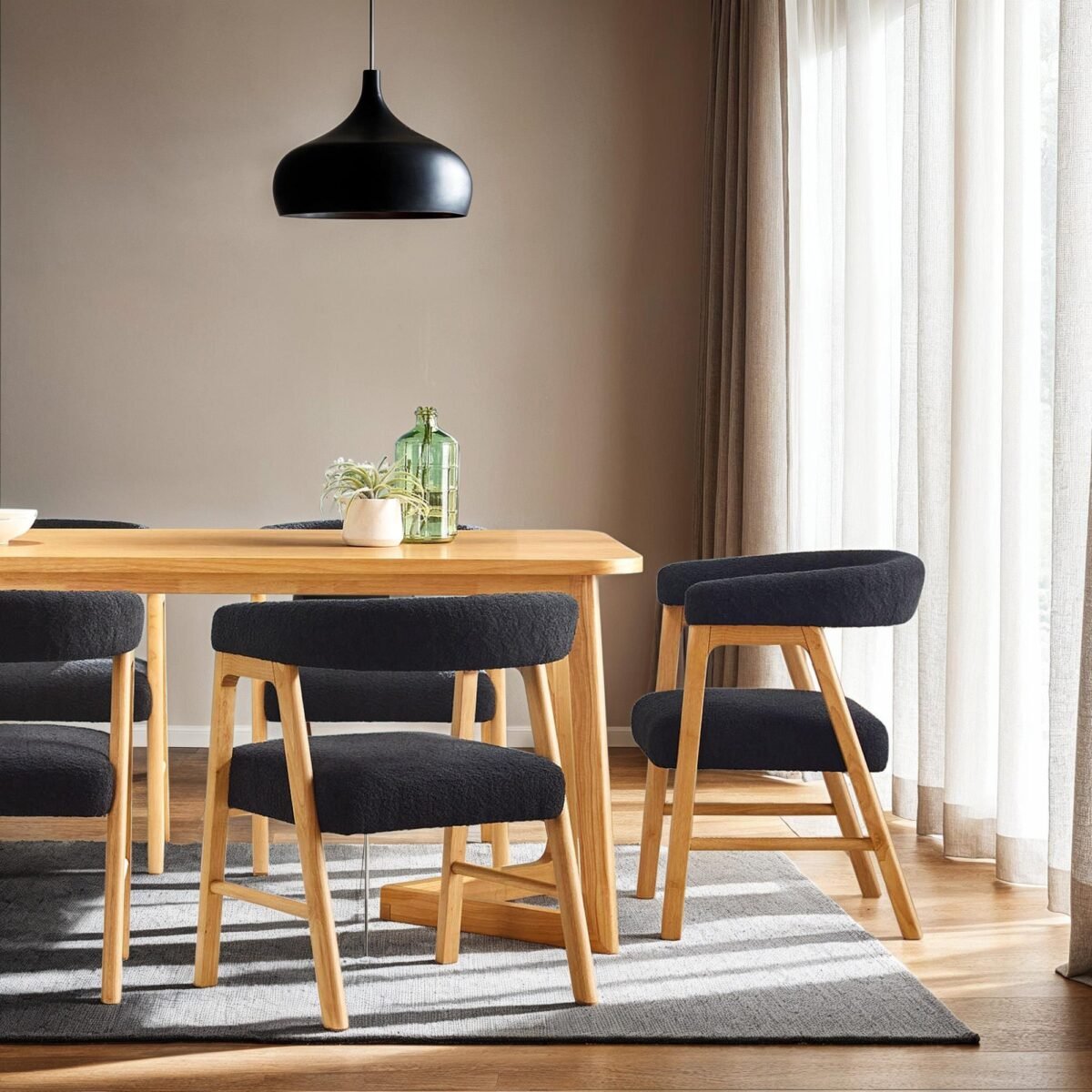 Ezra Modern Solid Wood Dining Chair with Boucle Upholstery (Set of 2) - Image 1