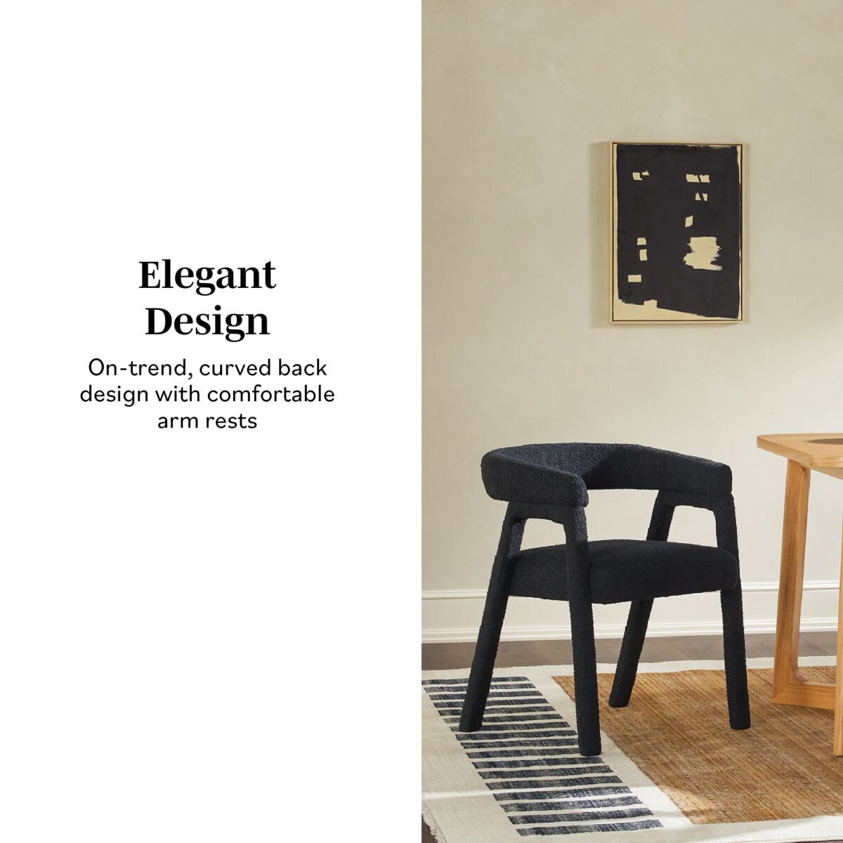 Ezra Modern Boucle Solid Wood Rounded Back Dining Chair (Set of 2) - Image 3