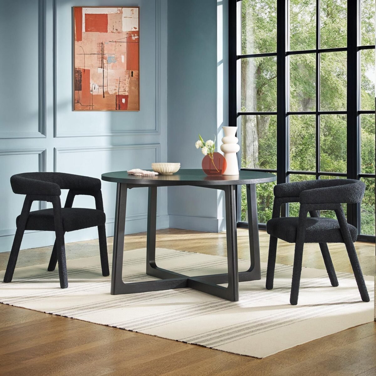 Ezra Modern Boucle Solid Wood Rounded Back Dining Chair (Set of 2) - Image 1