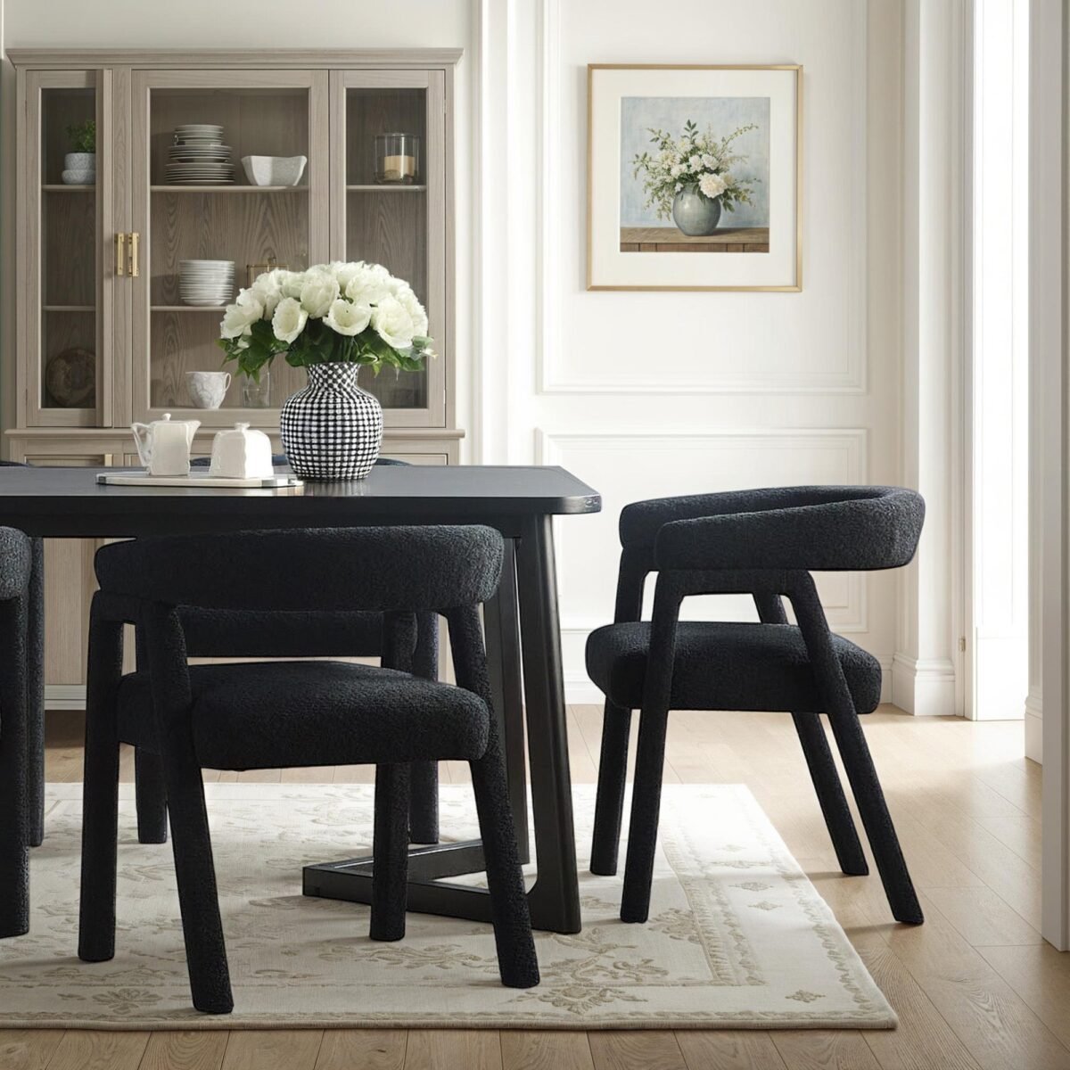 Ezra Modern Boucle Solid Wood Rounded Back Dining Chair (Set of 2) - Image 9