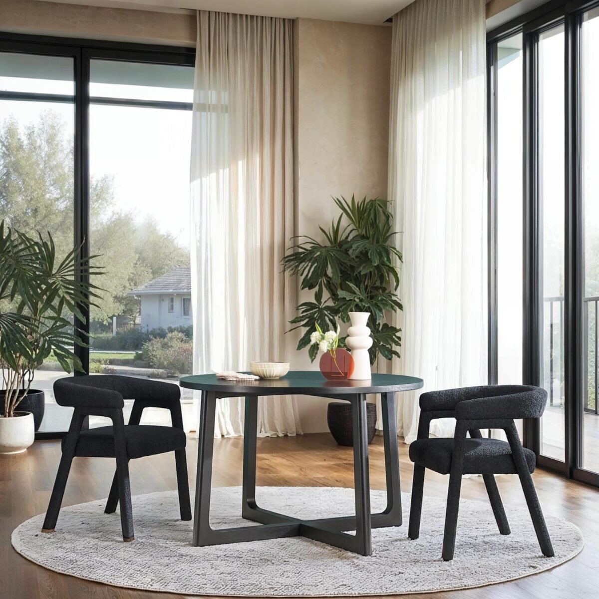 Ezra Modern Boucle Solid Wood Rounded Back Dining Chair (Set of 2) - Image 5