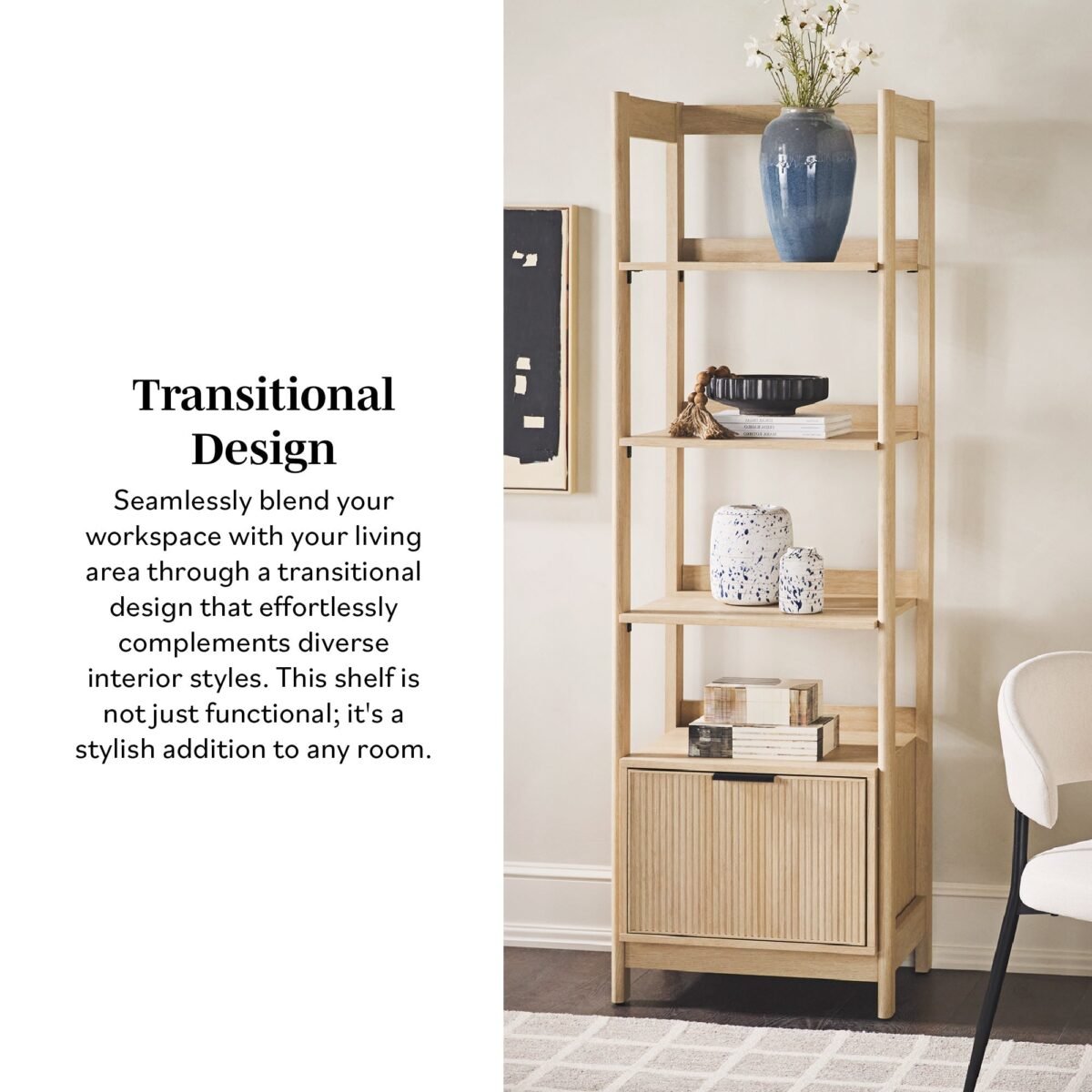 Holmes Modern Scandinavian Reeded Bookshelf - Image 4