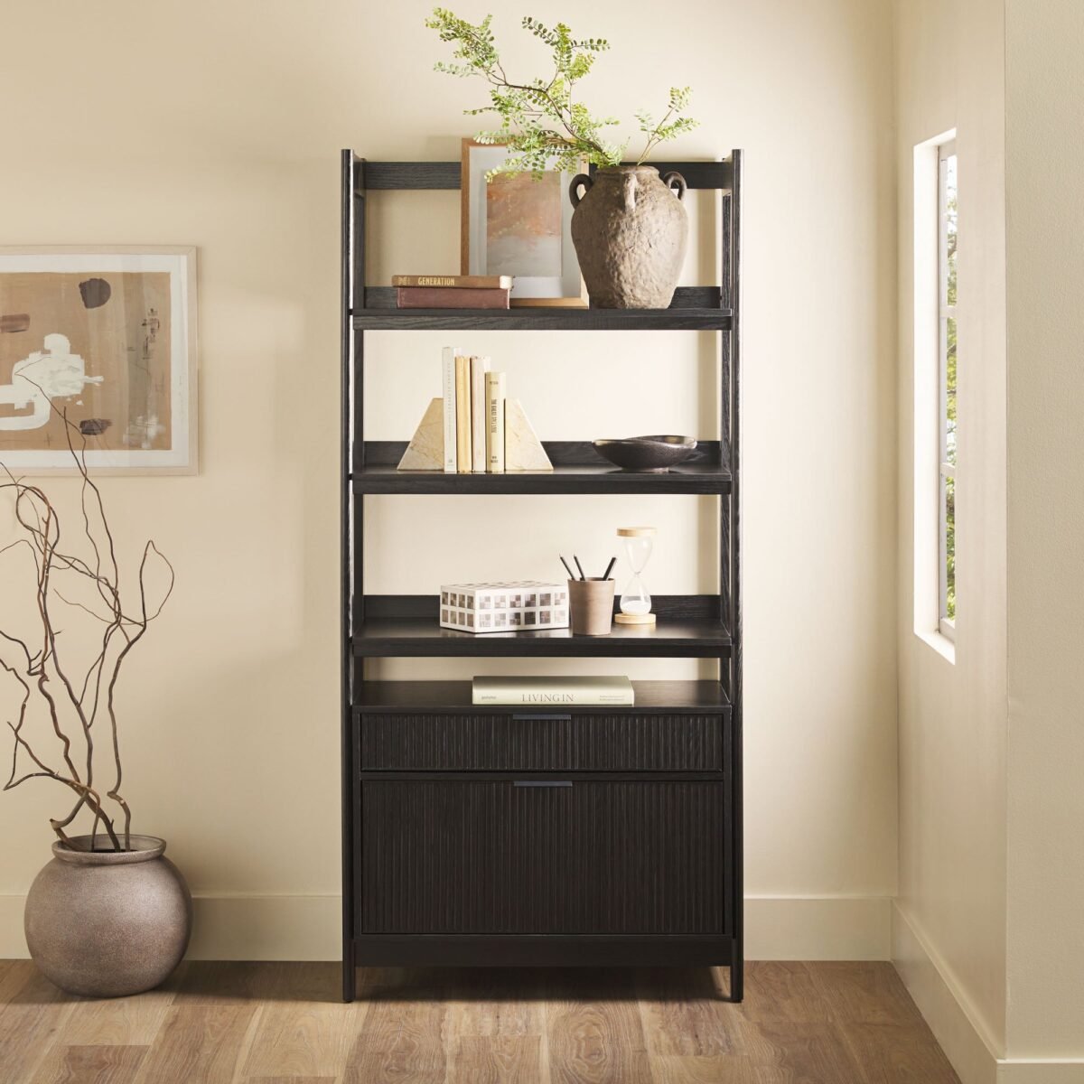 Holmes Modern Scandinavian Reeded Wide Bookshelf - Image 14