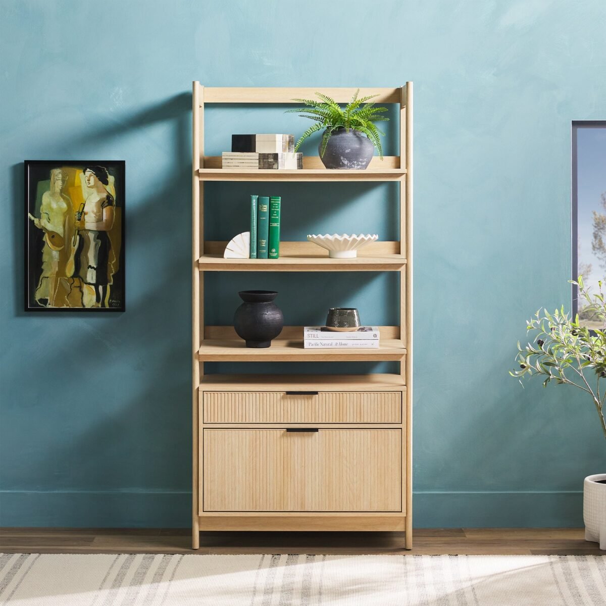 Holmes Modern Scandinavian Reeded Wide Bookshelf - Image 2