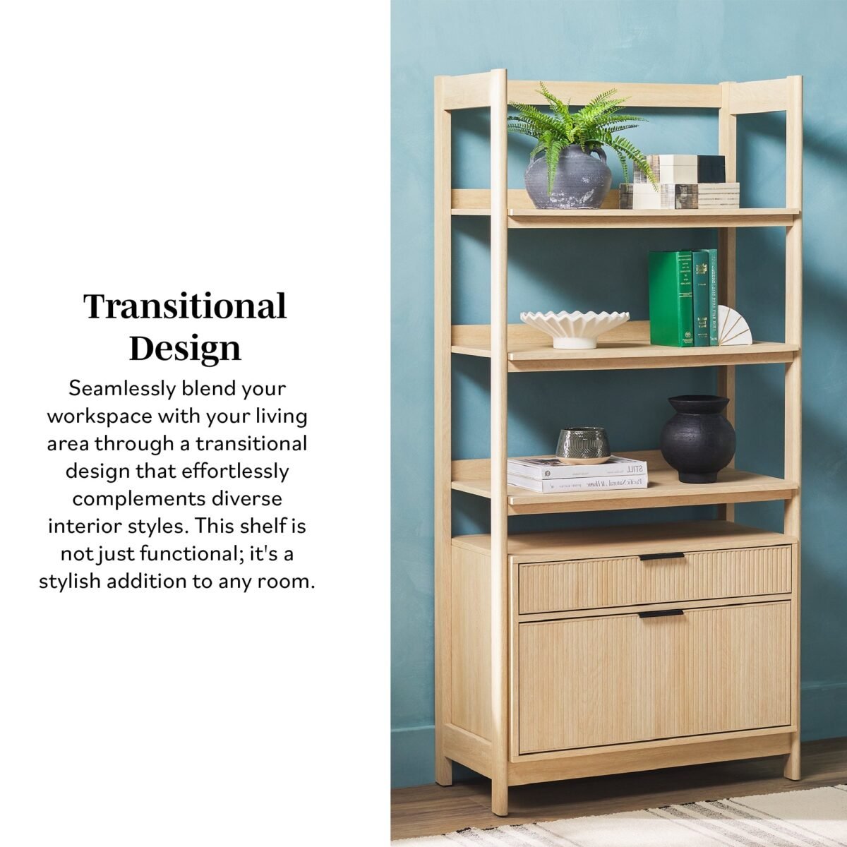 Holmes Modern Scandinavian Reeded Wide Bookshelf - Image 4