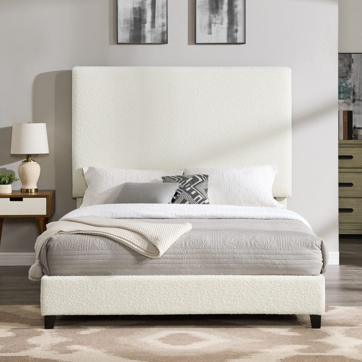 Walker Edison | Boucle Upholstered Platform Bed - Image 1