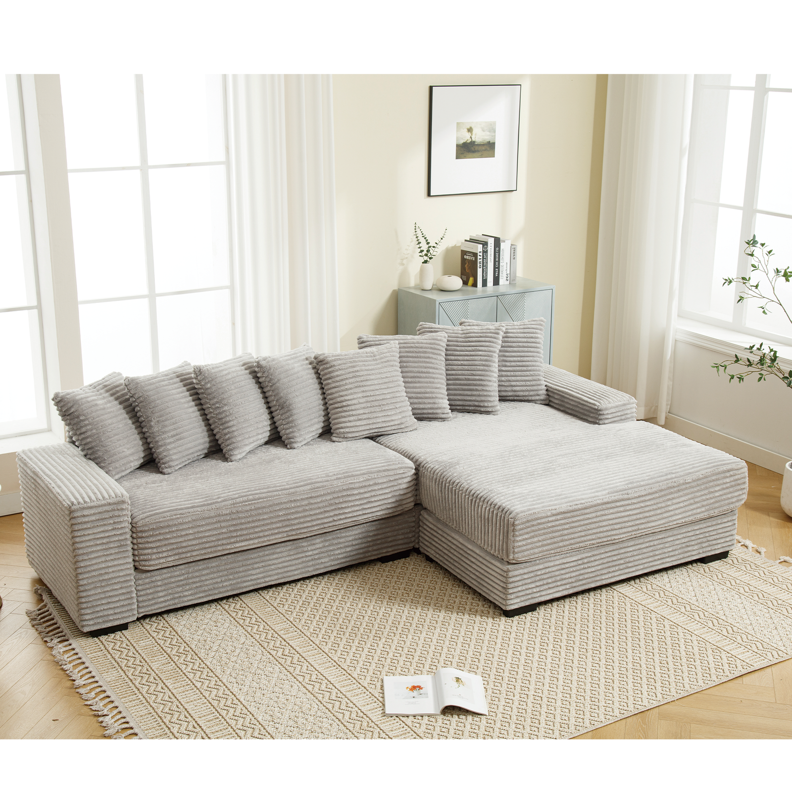 Walker Edison | Corduroy Right L-Shaped Sectional Cloud Couch - Image 1