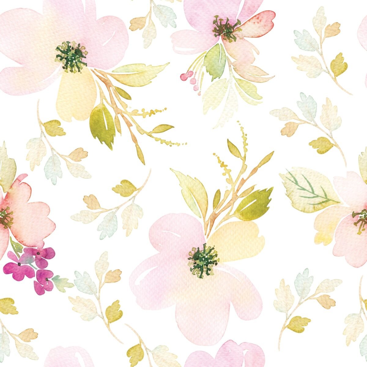 Watercolor Gentle Pink Flowers Pattern Large Scale Wallpaper - Image 2