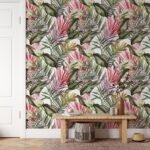 Red and Green Tropical Leaves Wallpaper - Image 3