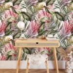 Red and Green Tropical Leaves Wallpaper