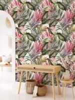 Red and Green Tropical Leaves Wallpaper - Image 5