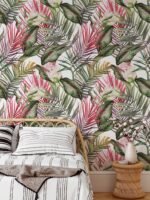 Red and Green Tropical Leaves Wallpaper - Image 6