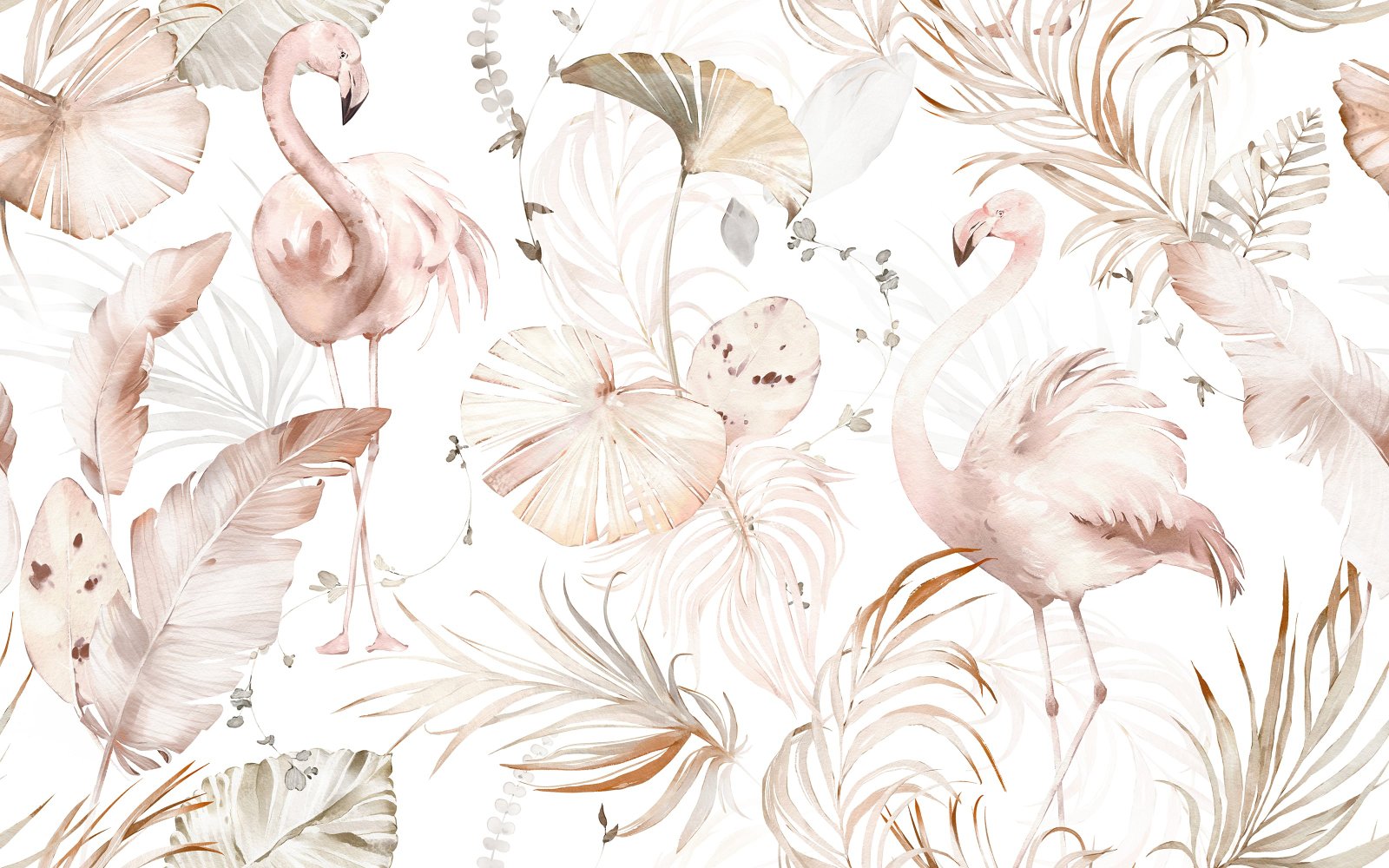 Watercolor Boho Pink Flamingo Wallpaper | Tropical Leaves Background - Image 3