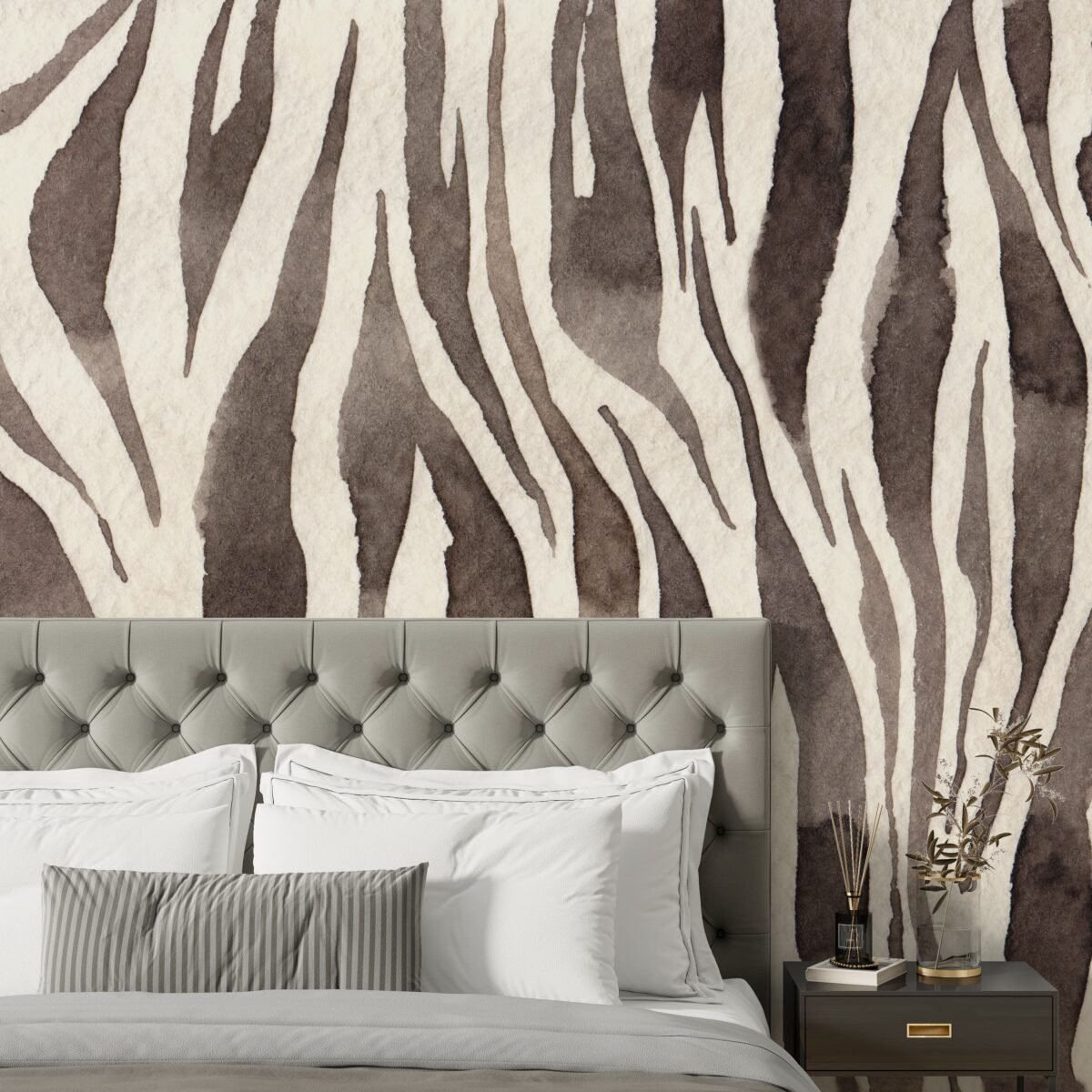 Watercolor Zebra Print Wallpaper - Abstract Animal Skin Peel and Stick Wall Mural - Image 2