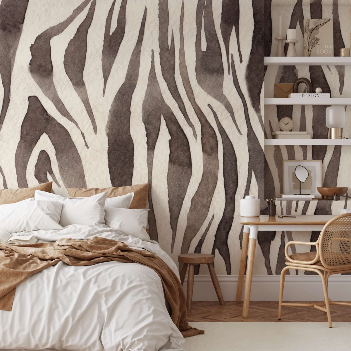 Watercolor Zebra Print Wallpaper - Abstract Animal Skin Peel and Stick Wall Mural - Image 4