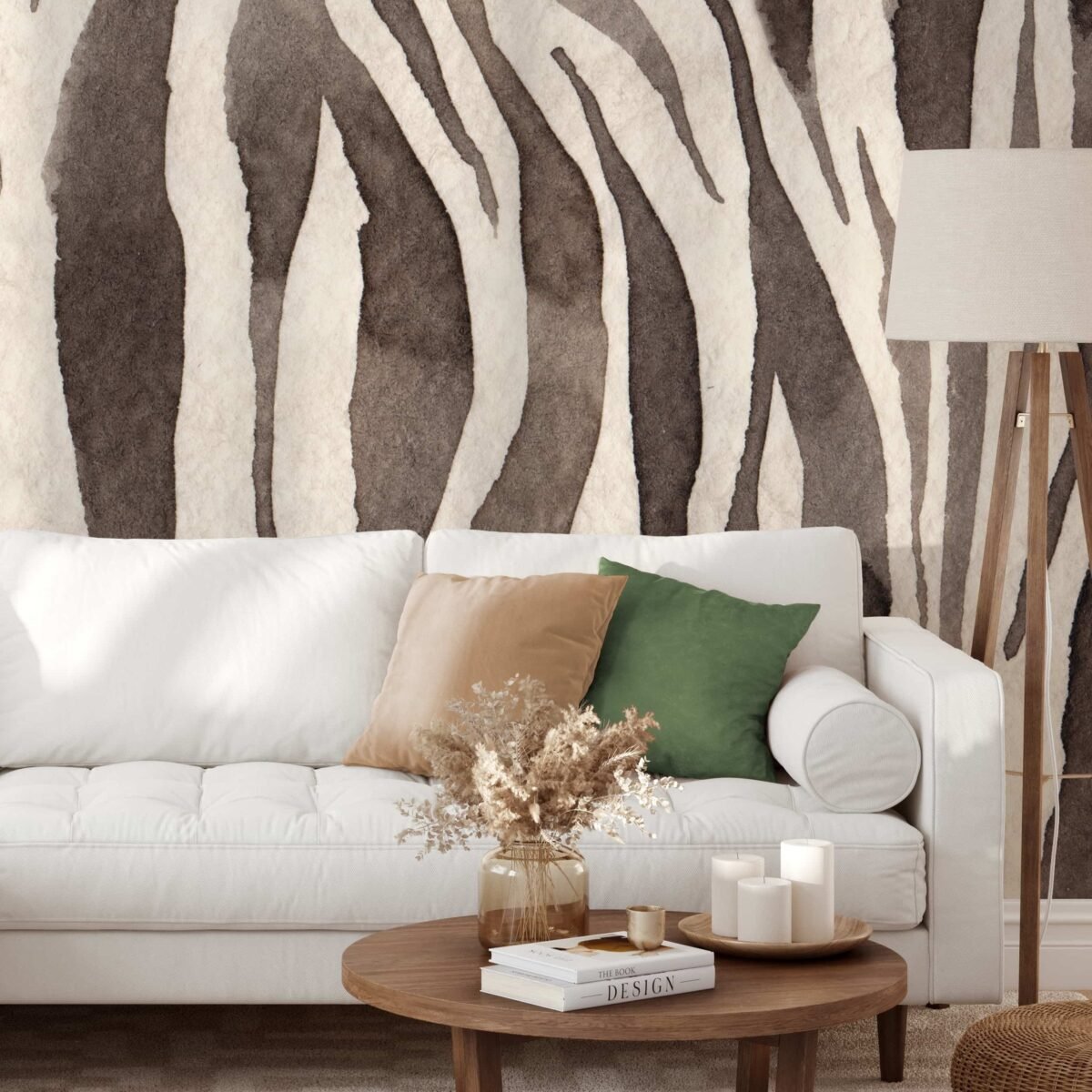 Watercolor Zebra Print Wallpaper - Abstract Animal Skin Peel and Stick Wall Mural - Image 1