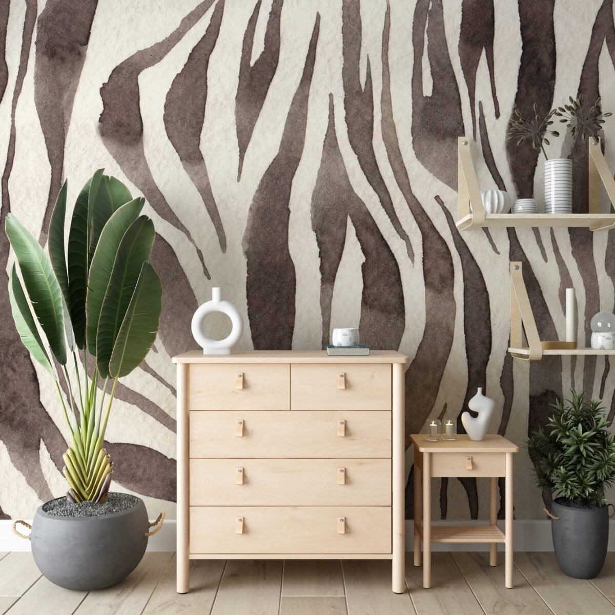 Watercolor Zebra Print Wallpaper - Abstract Animal Skin Peel and Stick Wall Mural - Image 5
