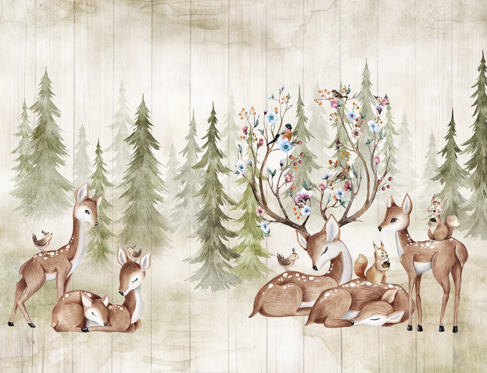Woodland Deer and Forest Wallpaper - Peel and Stick Kids Wall Mural - Image 3