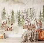 Woodland Deer and Forest Wallpaper - Peel and Stick Kids Wall Mural - Image 5