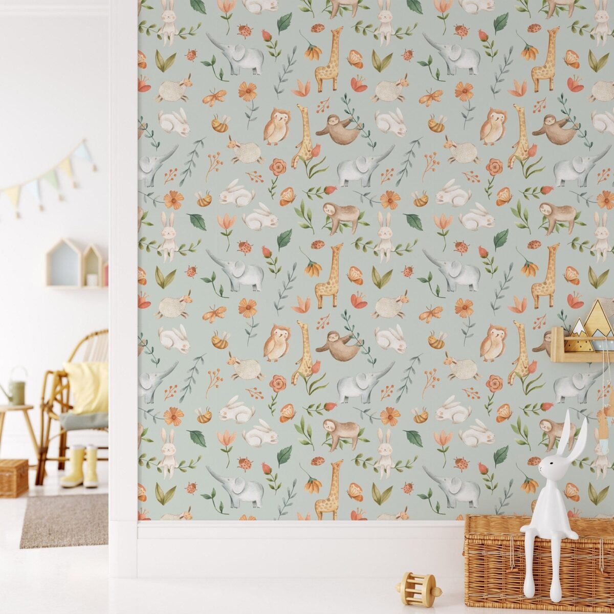 Animal Adventure Nursery Wallpaper - Featuring Rabbits, Giraffes, Elephants & More - Image 3