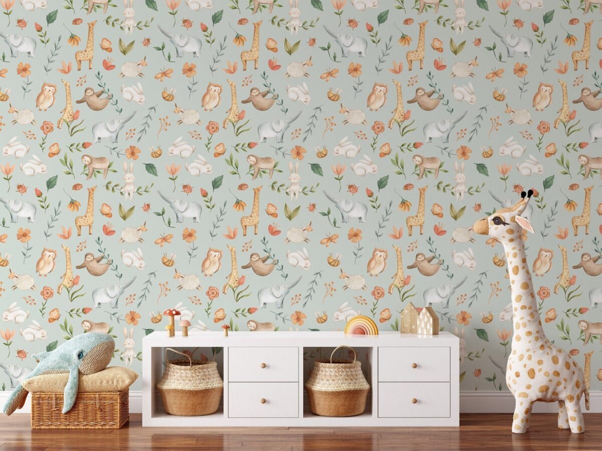 Animal Adventure Nursery Wallpaper - Featuring Rabbits, Giraffes, Elephants & More - Image 6