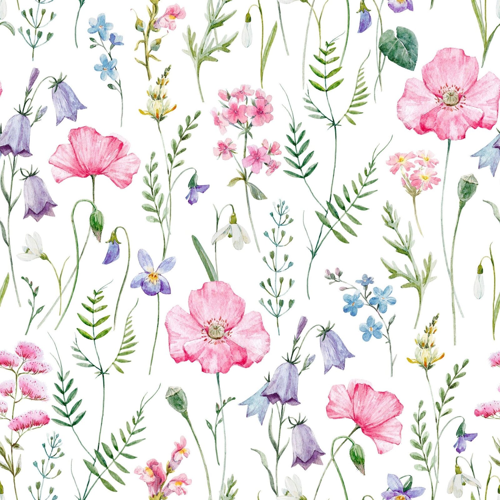 Pink Poppy Snowdrop Flowers Wallpaper Peel and Stick - Image 2