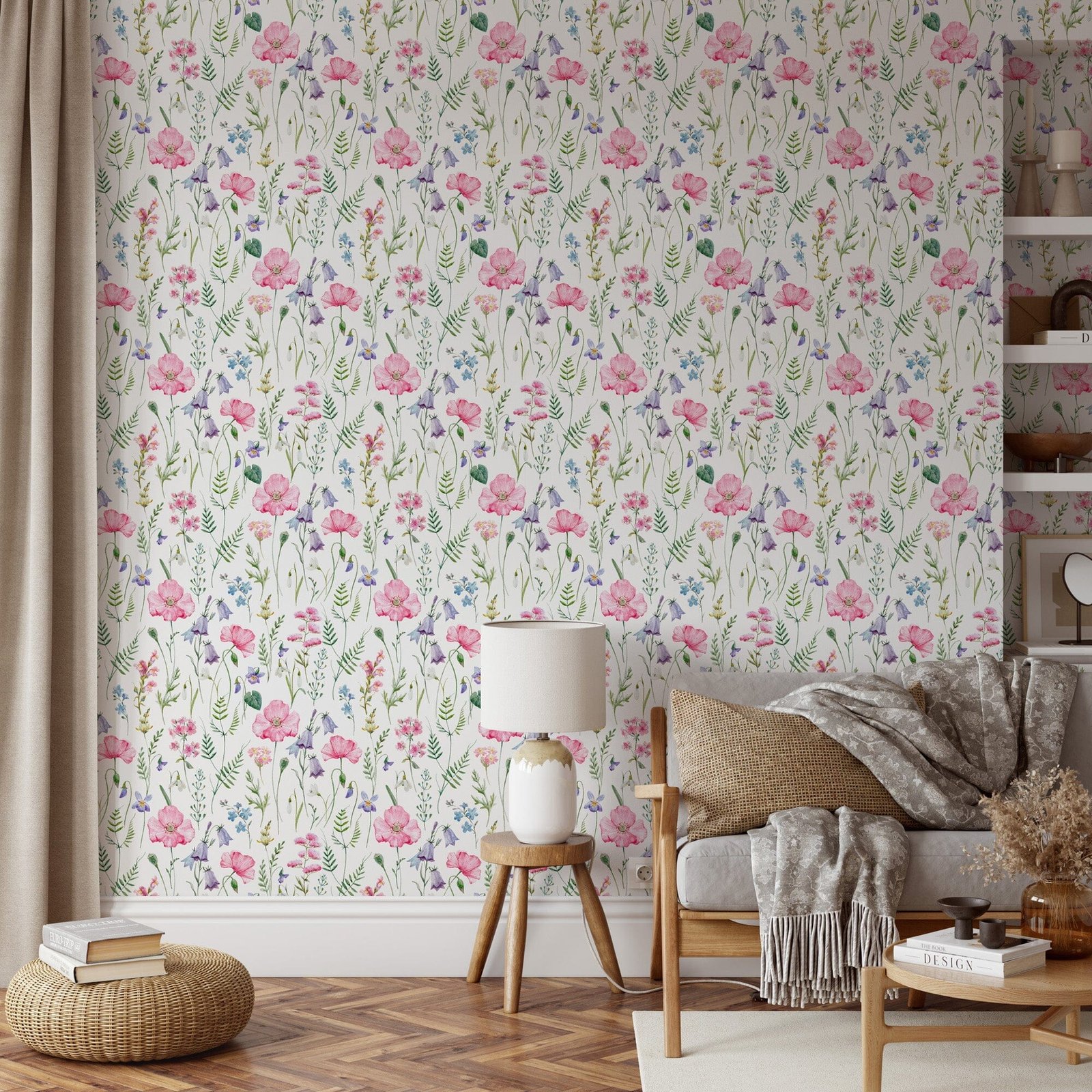 Pink Poppy Snowdrop Flowers Wallpaper Peel and Stick - Image 3