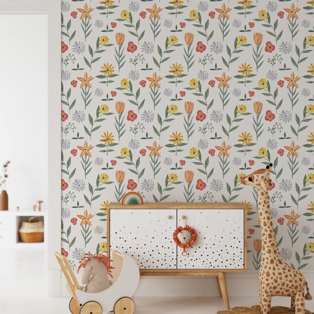 Watercolor Floral Wallpaper - Modern Scandinavian Flower Pattern - Image 3