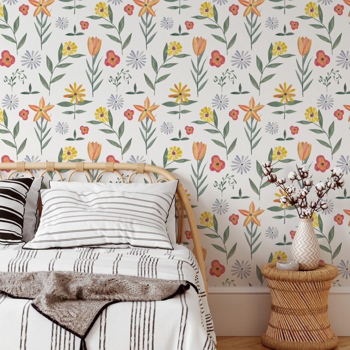 Watercolor Floral Wallpaper - Modern Scandinavian Flower Pattern - Image 1