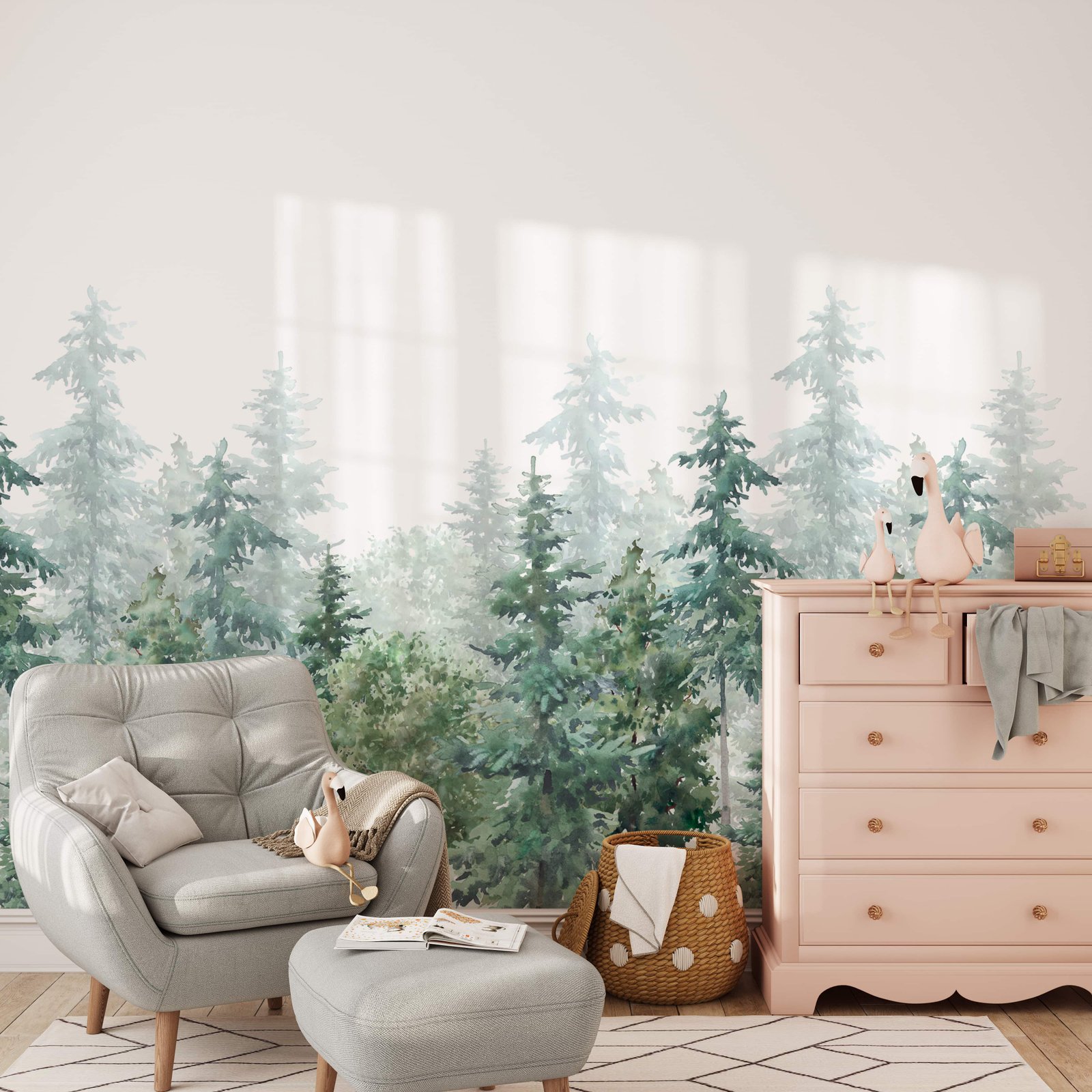 Evergreen Forest Wallpaper - Watercolor Forest Wall Mural - Image 3